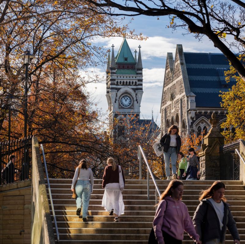 Students and Otago Univerity Clock Tower